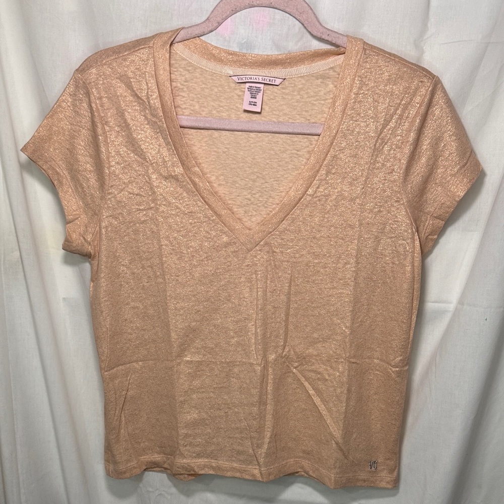 Victoria's Secret peach/rose gold V-Neck Short Sleeve glitter Tee